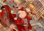  blonde_hair breasts cleavage dress fate/extra fate_(series) green_eyes nero_claudius_(fate) nero_claudius_(fate)_(all) open_clothes open_mouth walzrj 