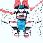  80s autobot blue_eyes headgear jetfire looking_at_viewer mecha mechanical_wings no_humans oldschool open_mouth simple_background snow snowing solo transformers u1f355 upper_body white_background wings 