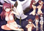  ;d absurdres ass_visible_through_thighs barefoot between_breasts bird blush body_blush bra brave_witches breast_lift breasts breasts_apart character_name cleavage copyright_name crane_(animal) eyebrows_visible_through_hair half_updo head_wings highres inverted_nipples karibuchi_takami kurashima_tomoyasu looking_at_viewer medium_breasts multiple_views navel nipples no_pussy nude one_eye_closed open_mouth panties purple_eyes purple_hair red-crowned_crane scan scar sitting smile string_panties tail topless translation_request underwear underwear_only white_bra white_panties world_witches_series yokozuwari 