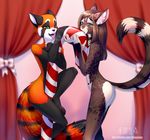  anthro breath butt candy candy_cane collar duo feline female food male mammal nude red_panda sheenny smile standing tongue tongue_out wide_hips 