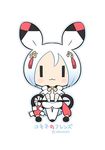  :3 blue_outline blush_stickers bunny_girl chibi gohei kemono_friends mao_yu musical_note_hair_ornament outline puffy_shorts shorts simple_background solo twitter_username vocaloid white_background white_hair yukine_(vocaloid) ||_|| 