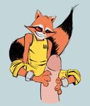  2017 3_toes anthro claws clothed clothing disembodied_penis feet foot_fetish footjob guardians_of_the_galaxy human human_on_anthro humanoid_penis interspecies male male/male mammal marvel penis procyonid raccoon red_eyes rocket_raccoon sex sharp_teeth simple_background smile tash0 teeth toe_claws toes 