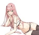  :p aiko_(kanl) bangs bare_shoulders black_legwear bra breasts darling_in_the_franxx green_eyes horns lace lace-trimmed_panties long_hair looking_at_viewer medium_breasts panties pink_hair solo thighhighs tongue tongue_out underwear underwear_only zero_two_(darling_in_the_franxx) 