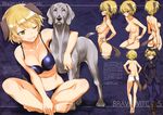  absurdres animal_ears ass barefoot blonde_hair blue_bra blue_panties blush body_blush bra brave_witches breasts breasts_apart character_name cleavage copyright_name crossed_legs dog dog_ears dog_tail highres inverted_nipples kurashima_tomoyasu lace lace-trimmed_bra lace-trimmed_panties large_breasts looking_at_viewer military military_uniform multiple_views navel nipples nude one_eye_closed orange_eyes panties pantyhose scan shiny shiny_hair shiny_skin short_hair sitting smile tail translation_request underwear underwear_only uniform waltrud_krupinski white_panties world_witches_series 