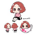  :o brown_eyes brown_hair chibi commentary_request cup do_m_kaeru floral_print highres in_container in_cup okumura_haru pantyhose persona persona_5 pink_sweater short_hair skirt smile sweater teacup twitter_username white_legwear |_| 