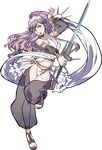  akira_(kaned_fools) bare_shoulders braid breasts fire_emblem fire_emblem:_kakusei fire_emblem_heroes full_body hairband highres jewelry long_hair navel official_art olivia_(fire_emblem) open_mouth pink_hair ponytail sandals solo sword transparent_background twin_braids weapon 