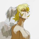  1boy angel_wings asuka_ryou blonde_hair crying devilman eyes_closed feathered_wings feathers head_wings nude open_mouth satan_(devilman) sideburns simple_background solo tears white_background wings 