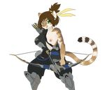  anthro bow breasts casual_nudity cat feline female hanzo helia_peppercats_(wrinklynewt) limebreaker looking_at_viewer mammal nipples overwatch ponytail solo video_games weapon 