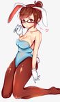  animal_ears bangs blush breasts bunny_ears bunny_tail bunnysuit collarbone curvy glasses gloves heart highres large_breasts looking_at_viewer mei_(overwatch) overwatch pantyhose rono solo tail 