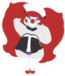  clothing clown dot_(mcnasty) eyeshadow female flat_chested hair humanoid maid_uniform makeup mcnasty not_furry red_hair sharp_teeth slightly_chubby solo teeth thick_thighs uniform wide_hips yellow_eyes 