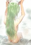  ass back breasts bucket buckle c.c. code_geass creayus green_hair long_hair nude onsen outdoors pouring sideboob simple_background solo water wooden_bucket 