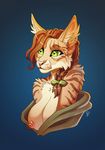  2018 anthro braided_hair breasts brown_hair cat digital_media_(artwork) feline female hair mammal nipples simple_background solo tasanko 