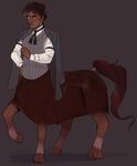  adrien_(cheasegary) bandage brown_eyes brown_fur brown_skin cape centaur cheasegary clothed clothing coat equine equine_taur facial_hair fur hooves male mammal shirt simple_background solo standing taur 