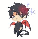  1boy black_hair black_pants black_shirt brown_eyes crying demon_tail demon_wings devilman devilman_crybaby eyebrows fudou_akira pants peppojay shirt short_hair simple_background solo tail tears white_background wings 