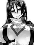  breasts covered_nipples fate/grand_order fate_(series) greyscale huge_breasts long_hair minamoto_no_raikou_(fate/grand_order) monochrome smile upper_body yukinojou_yakan 