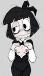  1girl black_dress black_eyes black_hair bob_cut breasts closed_mouth creepy_susie dress gothic itimu short_hair simple_background solo soubriquetrouge the_oblongs 