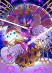  1girl female gloves halgalaz insect insect_girl kirby_(series) kirby_triple_deluxe night nintendo one_eye_closed pink_eyes queen_sectonia rapier solo spoilers sword wings 
