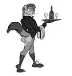  alcohol anthro barnaby_kane beverage black_and_white bottomless bow_tie butler butt butt_heart clothed clothing cum cum_drip cum_in_ass cum_inside dripping ferret glass hair mammal monochrome mustelid nicnak044 paws perineum platter raised_tail towel tuxedo waiter watermark wine 