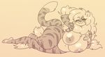  big_breasts big_thighs breasts buxbi_(character) feline female fukmin-dx greyscale huge_breasts looking_at_viewer lying mammal monochrome nipple_piercing nipples nude on_side one_eye_closed piercing pinup pose slightly_chubby solo thick_thighs tiger voluptuous wide_hips 