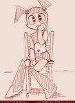  1girl belly black_eyes chair closed_mouth itimu jennifer_wakeman my_life_as_a_teenage_robot nickelodeon no_humans robot robot_girl sitting skirt solo tegaki twintails 
