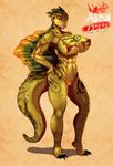  abs anthro big_breasts breasts clothed clothing copycatz_(artist) dinosaur female markings muscular muscular_female navel nipple_bulge sheer_clothing skimpy solo standing thick_thighs translucent transparent_clothing voluptuous 