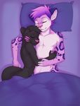  2018 anthro bed black_hair cookiedraggy couple_(disambiguation) cuddling digital_media_(artwork) drewby duo faxy feline fur hair leopard male male/male mammal nude panther pillow smile snow_leopard 