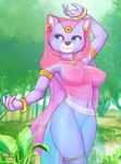 2018 anthro around_the_world_with_willy_fog barely_visible_genitalia blue_eyes breasts cat clothing damn_lasso_tool ear_piercing edit feline female fur jewelry mammal navel nipples nude_edit outside panther piercing princess_romy purple_fur pussy sheer_clothing solo standing subtle_pussy translucent transparent_clothing 