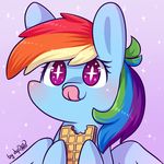  2017 bite blush bust_portrait chibi cute dsp2003 eating equine eyelashes feathered_wings feathers female feral food friendship_is_magic hair holding_food holding_object mammal multicolored_hair my_little_pony nude pegasus portrait purple_background purple_eyes rainbow_dash_(mlp) rainbow_hair signature simple_background smile solo sparkles text tongue tongue_out waffle wings 