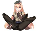  1girl absurdres blonde_hair feet girls_frontline green_eyes hairband hairclip hat long_hair looking_at_viewer m1_garand_(girls_frontline) no_shoes pantyhose parted_lips soles toes 