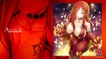  00s 1girl astaroth_(taimanin_asagi) bare_shoulders breasts cleavage dated dress female fire full_body large_breasts lilith-soft long_hair looking_at_viewer magic naughty_face no_bra official_art potion_(moudamepo) red_hair shiny shiny_skin sideboob smile solo taimanin_(series) taimanin_asagi taimanin_asagi_battle_arena tattoo wallpaper yellow_eyes 