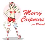  2017 amputee anthro belly big_breasts breasts capri cat christmas clothed clothing cybernetics doxxyl feline female hair hat holidays legwear lingerie machine mammal mistletoe pink_hair plant prosthetic red_eyes santa_hat simple_background skimpy suggestive text thigh_highs tongue tongue_out 