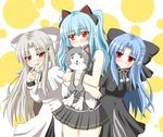  blue_hair bow eiyuu_densetsu gj77hq6 hair_bow half_updo len long_hair melty_blood mizuhashi_kaori multiple_girls pointy_ears red_eyes seiyuu_connection tio_plato trait_connection tsukihime white_hair white_len zero_no_kiseki 