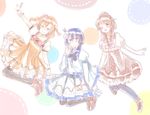  ;d ^_^ alternate_hairstyle bangs blue_hair blush braid closed_eyes closed_mouth commentary_request dress elbow_gloves eyebrows_visible_through_hair floating gloves grey_hair hair_between_eyes hair_ornament hand_on_own_cheek kousaka_honoka long_hair looking_at_viewer love_live! love_live!_school_idol_project minami_kotori multiple_girls one_eye_closed one_side_up open_mouth orange_hair ponytail ribbon shijimi_kozou smile sonoda_umi striped striped_legwear twin_braids white_dress white_gloves yellow_eyes 