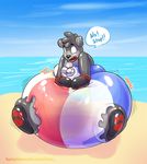  anthro beach grey_skin hair inanimate_transformation inflation jazzotter jewelry living_inflatable male mammal mustelid necklace nozzle nude onomatopoeia open_mouth otter red_skin rem rubber scared sea seaside shell solo sound_effects stripes transformation translucent water 