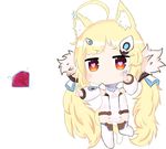  :&lt; ahoge animal_ears azur_lane bailingxiao_jiu bangs blonde_hair blush brown_eyes cat_ears cat_girl cat_tail chibi closed_mouth commentary_request detached_sleeves dress eldridge_(azur_lane) electricity eyebrows_visible_through_hair full_body hair_ornament heart heart-shaped_pupils highres kemonomimi_mode long_hair long_sleeves low_twintails puffy_long_sleeves puffy_sleeves ruby_(stone) simple_background sleeveless sleeveless_dress sleeves_past_wrists solo standing standing_on_one_leg symbol-shaped_pupils tail thighhighs twintails very_long_hair white_background white_dress white_legwear 