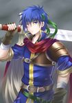  armor blue_eyes blue_hair cape fire_emblem fire_emblem:_souen_no_kiseki gloves headband highres ike kei_(asufend) looking_at_viewer male_focus ragnell sword weapon 