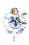  :d artist_request ballet_slippers bare_shoulders blue_flower blue_rose blue_skirt brown_hair detached_sleeves flower full_body green_eyes hair_flower hair_ornament highres holding holding_flower lily_of_the_valley looking_at_viewer maria_florence official_art open_mouth plantar_flexion princess_principal princess_principal_game_of_mission puffy_short_sleeves puffy_sleeves purple_flower purple_rose rose short_hair short_sleeves skirt smile solo standing standing_on_one_leg tiptoes transparent_background 