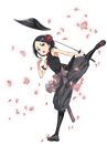  :o armband bare_shoulders black_eyes black_hair black_hat black_legwear breasts cherry_blossoms floating_hair flower full_body hair_flower hair_ornament hat hat_removed headwear_removed high_kick highres holding holding_sword holding_weapon katana kicking looking_at_viewer makaria motion_blur official_art open_mouth petals princess_principal princess_principal_game_of_mission sandals short_hair sleeveless small_breasts standing standing_on_one_leg sword toudou_chise transparent_background weapon 