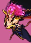  breasts cape gundam gundam_zz haman_karn kitazume_hiroyuki pantyhose pink_hair short_hair solo uniform 