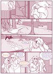  1_eye 2018 anthro child clothing comic dulce_(character) english_text female goo_creature hi_res lagomorph mammal mature_female monochrome mr.pink pink_theme pwink rabbit sandal scared text young 