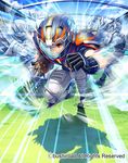  armor boots cardfight!!_vanguard company_name day faceless faceless_male fullspeed_specter gloves helmet leg_armor male_focus official_art orange_eyes pauldrons rugby_ball rugby_uniform sky solo_focus souto_(0401) sportswear teeth visor 