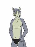  anthro bikini_briefs black_underwear clothed clothing fuze kouya_(morenatsu) male morenatsu nipples open_mouth simple_background skinny topless white_background 