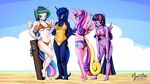  16:9 2018 anthro anthrofied beach bikini breasts camel_toe chest_fur chest_tuft cleavage clothed clothing equine female friendship_is_magic group hand_on_hip hands_behind_back hi_res horn looking_at_viewer looking_back mammal my_little_pony mysticalpha navel one-piece_swimsuit outside princess_cadance_(mlp) princess_celestia_(mlp) princess_luna_(mlp) raised_arm seaside smile standing swimsuit tuft twilight_sparkle_(mlp) under_boob winged_unicorn wings 