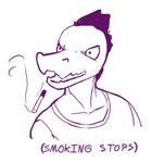  abrupt alligator angry anthro bea_(nitw) bust_(disambiguation) cigarette clothed clothing crocodilian distracted english_text fully_clothed greasymojo_(artist) humor meme narrowed)eyes night_in_the_woods open_mouth parody reptile scalie sharp_teeth simple_background sketch smoke smoking solo surprise teeth text top upset video_games white_background 