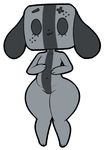  3_fingers animate_inanimate anthro barely_visible_genitalia black_eyes canine dog empty_eyes female flat_chested full-length_portrait grey_skin itsthedoodleden looking_at_viewer mammal nintendo nintendo_switch nude paws portrait pussy short_stack simple_background solo standing subtle_pussy switch_dog thick_thighs video_games white_background 