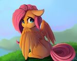  2018 equine feathered_wings feathers female feral fluttershy_(mlp) friendship_is_magic hair hi_res long_hair mammal miokomata my_little_pony outside pegasus solo wings 