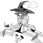  1girl artist_request blush breasts gloves hat houshin_engi kinkouseiba large_breasts monochrome short_hair witch_hat 