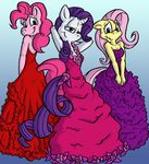  2018 anthro anthrofied bare_shoulders breasts cleavage clothed clothing dress driprat earth_pony equine female fluttershy_(mlp) friendship_is_magic full-length_portrait group hair hi_res horn horse looking_at_viewer looking_back mammal my_little_pony pink_hair pinkie_pie_(mlp) pony portrait purple_hair rarity_(mlp) rear_view simple_background smile unicorn 