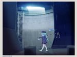  ? aqua_eyes aqua_hair barefoot blurry blurry_background coat gohei hair_over_one_eye hat keifuku-san keifuku_(tatsuki) long_hair long_sleeves looking_at_viewer manta_ray mudou_eichi peaked_cap pleated_skirt pointy_ears ponytail red_skirt skirt solo walking 