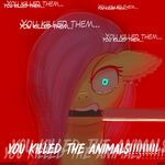  ! ... 2017 angry bust_portrait crying death_stare dialogue english_text equine eyebrows eyelashes fangs female feral fluttershy_(mlp) friendship_is_magic hair hair_over_eyes holding_object holding_weapon horse knife looking_at_viewer lumineko mammal my_little_pony nude pink_hair pony portrait red_background signature simple_background solo teal_eyes tears teeth text weapon wide_eyed 